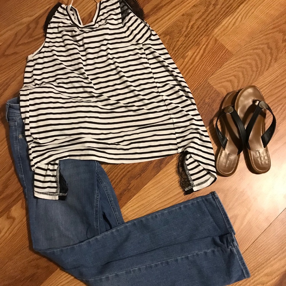 Black white stripe open back tank